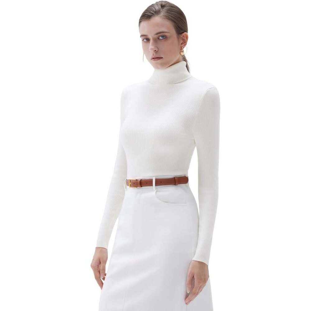 Women Turtleneck Cashmere Blue Sweater Long Sleeve Fall Basic Thermal Tops